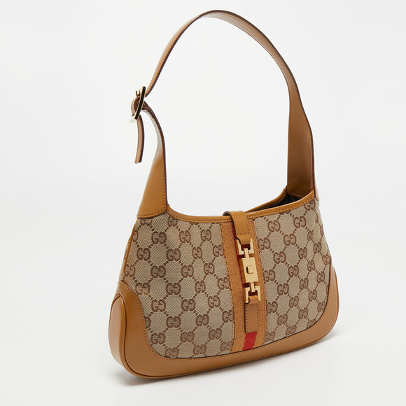 GUCCI Beige/Brown GG Canvas and Leather Small Jackie Hobo - Picture 3 of 8